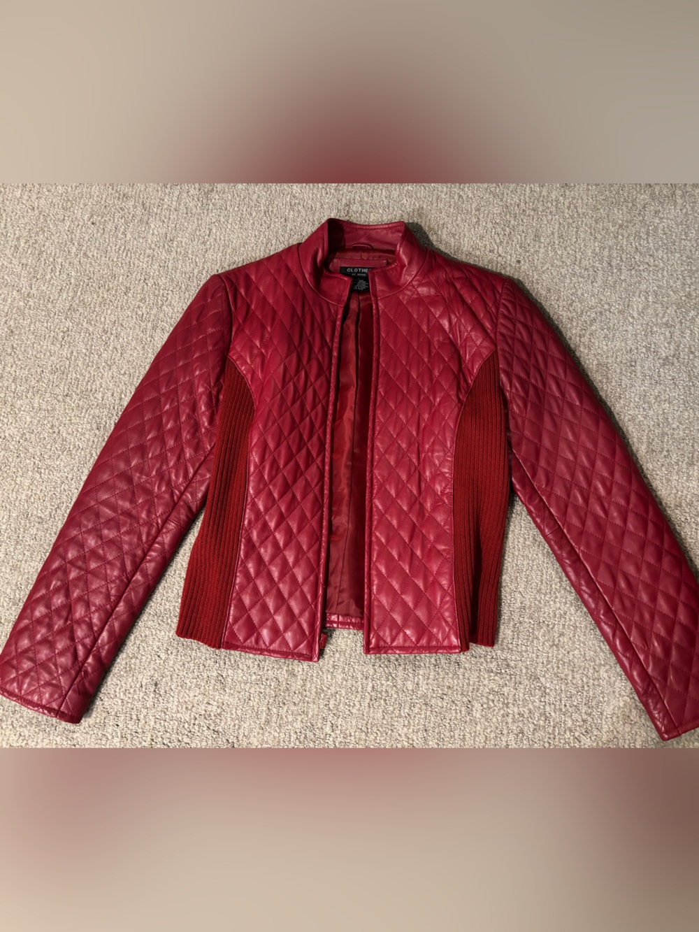 Quilted Red Leather Jacket - Women's Sleek Bomber Style